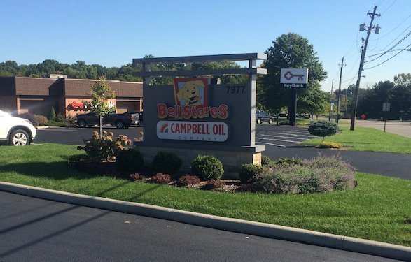 Campbell Oil: Landscaping design around sign in front of new headquarters