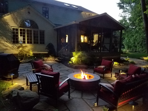 Paver patio at night