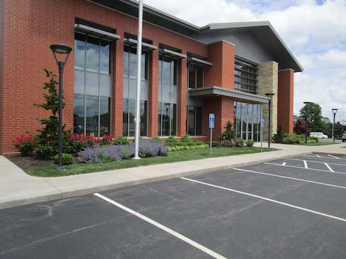 Landscaping at entrance of Campbell Oil's corporate office