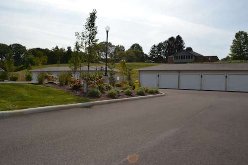 Assisted living facility in Wooster - Landscaping around garages and road