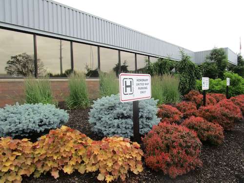 Landscaping between Hendrickson's corporate office and parking lot